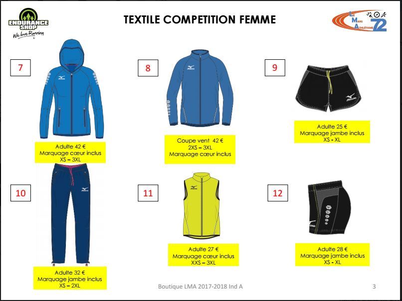 textile Femme compétition
